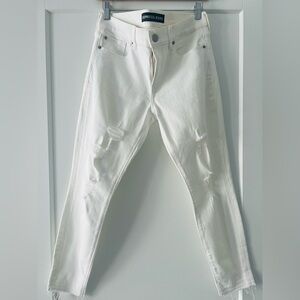 Express White Skinny Ankle Distressed Jeans